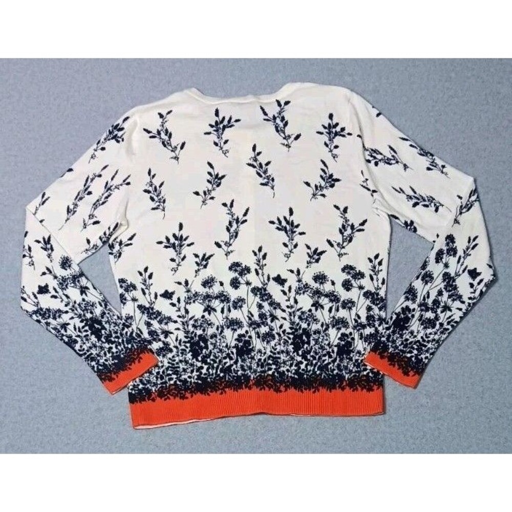 Talbots Contrast Hem Button Up Cardigan M Falling Floral Preppy Academia Classic - Picture 13 of 13